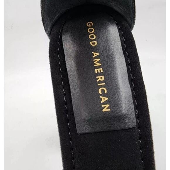 Good American Platform Block Heel Black Suede Ankle Strap Chunky Sandal 10.5 NEW - Picture 10 of 12